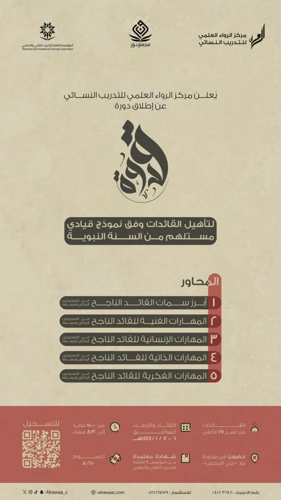 دورة قدوة - لتأهيل القائدات وفق نموذج قيادي مستلهم من السنة النبوية